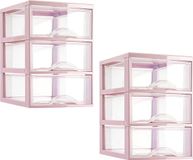 PLASTICFORTE Ladeblokje/bureau organizer - 2x - 3 lades - transparant/roze - L18 x B25 x H25 cm