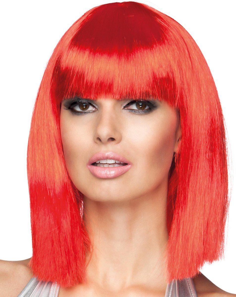 Boland Pruik Dance - Halflang met pony - Glamour - Diva - Rood - Polyester
