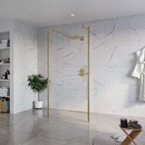 FortiFura Galeria Vrijstaande Inloopdouche - 100x200cm - helder - antikalk - 8mm veiligheidsglas - 2 zijwanden - 30cm - wandsteunen en hoekprofielen - PVD - geborsteld messing (goud)