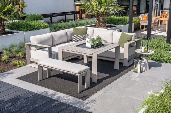 Garden Impressions Lounge hoekbank Levanto - 7-persoons - taupe - hoge tafel - 3 delen