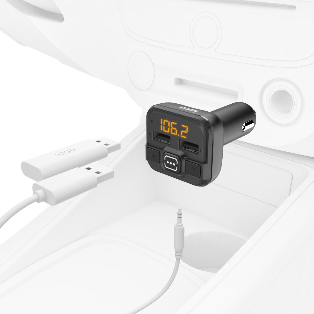 Hama FM Transmitter with AUX-IN + USB-IN - Black