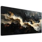 Tableau Moderne Abstraction Vagues Lignes Noir Beige 100x50
