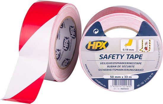 HPX Veiligheidstape zelfklevend - rood/wit 50mm x 33mtr