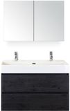BES LED Maxx XL Badmeubelset 100 cm - Black Oak - Wastafel Kube 2 Kraangaten met Spiegelkast