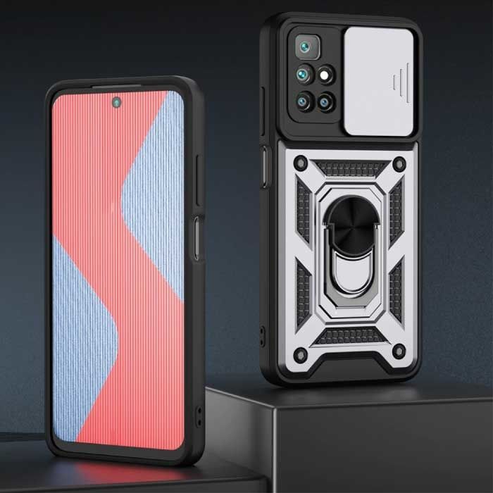Keysion Xiaomi Redmi Note 11 Armor Case with Kickstand and Camera Protection - Silver