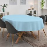 ANRO Tafelkleed Effen linnenlook Blauw Ovaal 240x140cm Met sierband Afwasbaar Waterafstotend