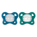 Chicco Rubber Dual Soft Siliconen fopspeen 16-36 maanden, tweekleurig, set met dubbele zachtheid, ondersteunt de ademhaling en bevordert de juiste mondontwikkeling, 2 stuks, jongens