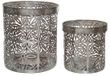 Decoris Waxinelicht houders set - 2x - metaal - grijs - bloemenpatroon