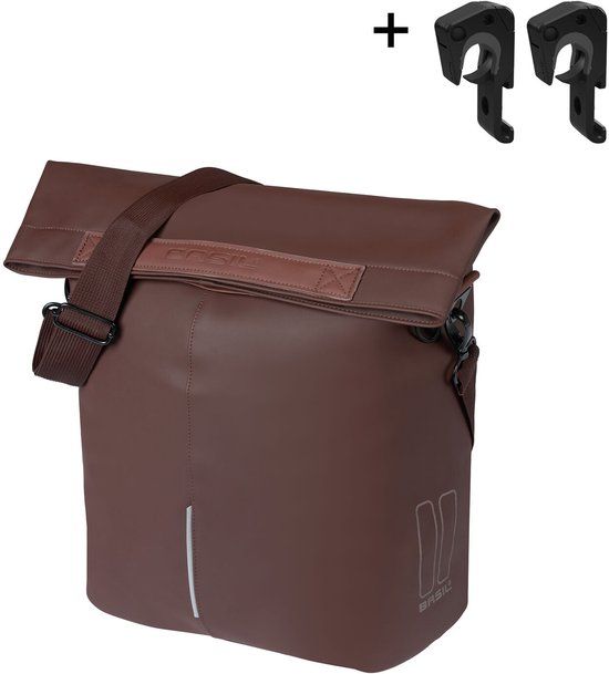 Basil City - Fietsshopper - MIK Hooks - Enkele Fietstas - 14-16 Liter - Waterafstotend - Reflectiedetails - Roasted Bruin
