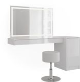 Vicco Dressing table set with stool Sherry, White, 160.2 cm with LED mirror, stool and door module