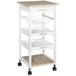 HOMCOM Serveerwagen keukenwagen met wieltjes, wit, licht eiken | Mand, 2 afneembare planken, lade, rek van MDF, grenenhout