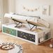 OEM Houten kinderbed, 90 x 200 cm, met hydraulische verstelling, schrijfblad en zacht hoofdeinde, boekenplank, wit