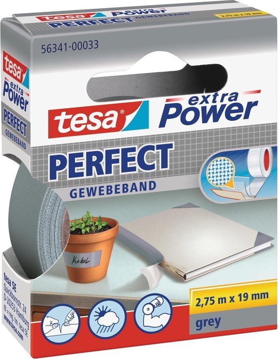 tesa Textieltape formaat 19 mm x 275 m grijs