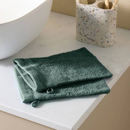 W washand basic donkergroen (set van 2) (15x20 cm)