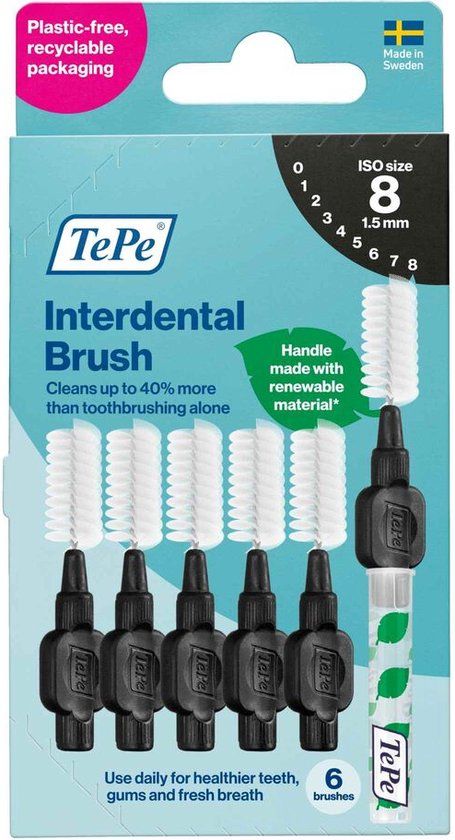 TePe Interdentale Ragers Original Zwart ISO maat 8 – 1,5 mm (6 stuks)