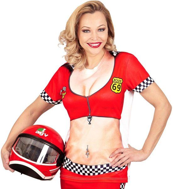 Widmann Formule 1 Kostuum T-Shirt Grand Prix Babe Vrouw Large / XL Carnaval kostuum Verkleedkleding