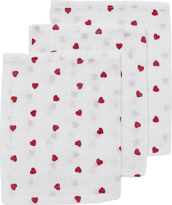 Meyco Baby Sweet Heart washandjes - 3-pack - hydrofiel - rood - 20x17cm