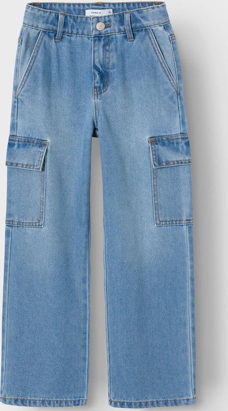 Name It Kids NKFROSE Wide Leg Cargo Jeans - Light Blue Denim - Girls Size 134