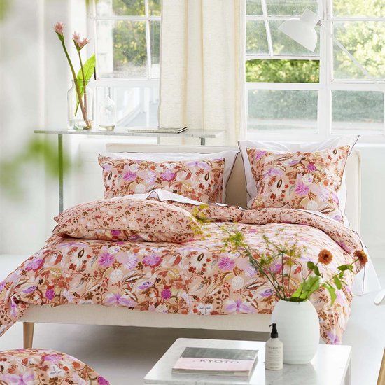 Bedrukte Designers Guild - Giradon - Kussensloop in katoen satijn met print, lichtroze, 65 x 65 cm