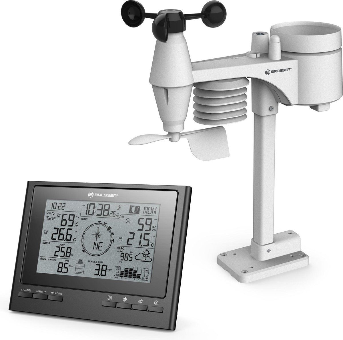 Bresser ClimateScout Weerstation - 7-in-1 Zwart - Draadloos - Voor Binnen & Buiten