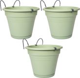 Florus 3 x Florus Hangpot Kunststof - Oudgroen - D.20 H17 cm - Balkon Bloempot Relingpot