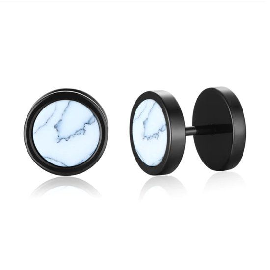 Mendes Lookinggoodtoday Heren oorbellen Zwart Mendes Edelstaal Marmer Wit