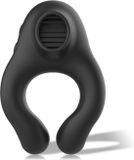 BLACK&SILVER BLACK and SILVER Silicone Vibrating Ring 3 Motors Black Rechargeable