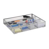Relaxdays bureau organizer, 6 vakken, antislip, gaas, mesh, HBD: 6 x 38 x 30 cm, groot sorteersysteem, zilver