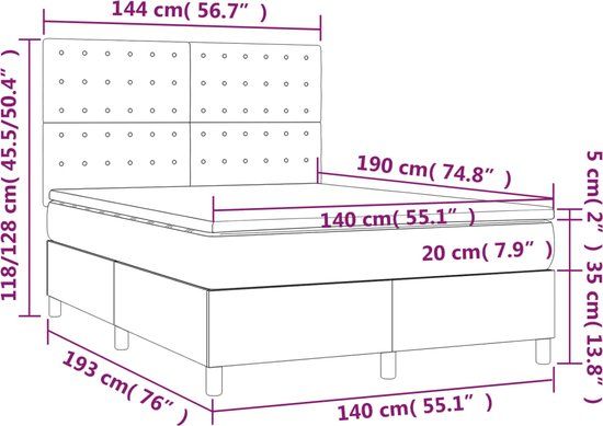 vidaXL Boxspring met matras en LED fluweel roze 140x190 cm