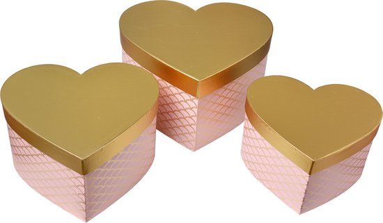 Clayre & Eef Opbergdoos Set van 3 - Roze Goudkleurig Karton Hartvormig