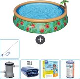 Bestway Fast Set Zwembad Rond - Paradijsprint - 457 x 84 cm - Compleet met Pomp, Solarzeil & Onderhoudspakket