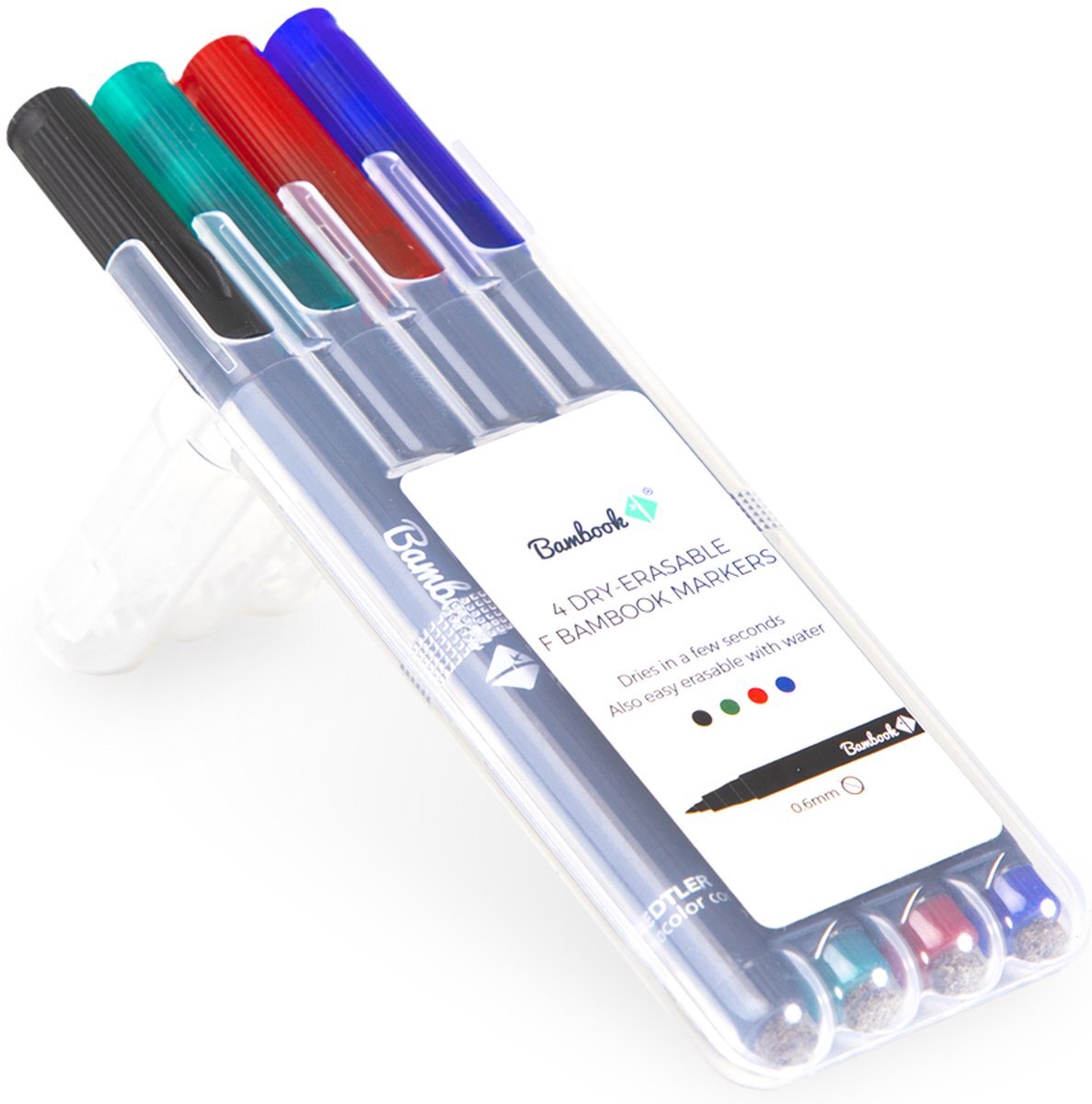 Bambook Stiftenset 4 kleuren: zwart, blauw, groen, rood - Schrijfdikte 1mm (M) - De uitwisbare pen voor jouw notitieboek