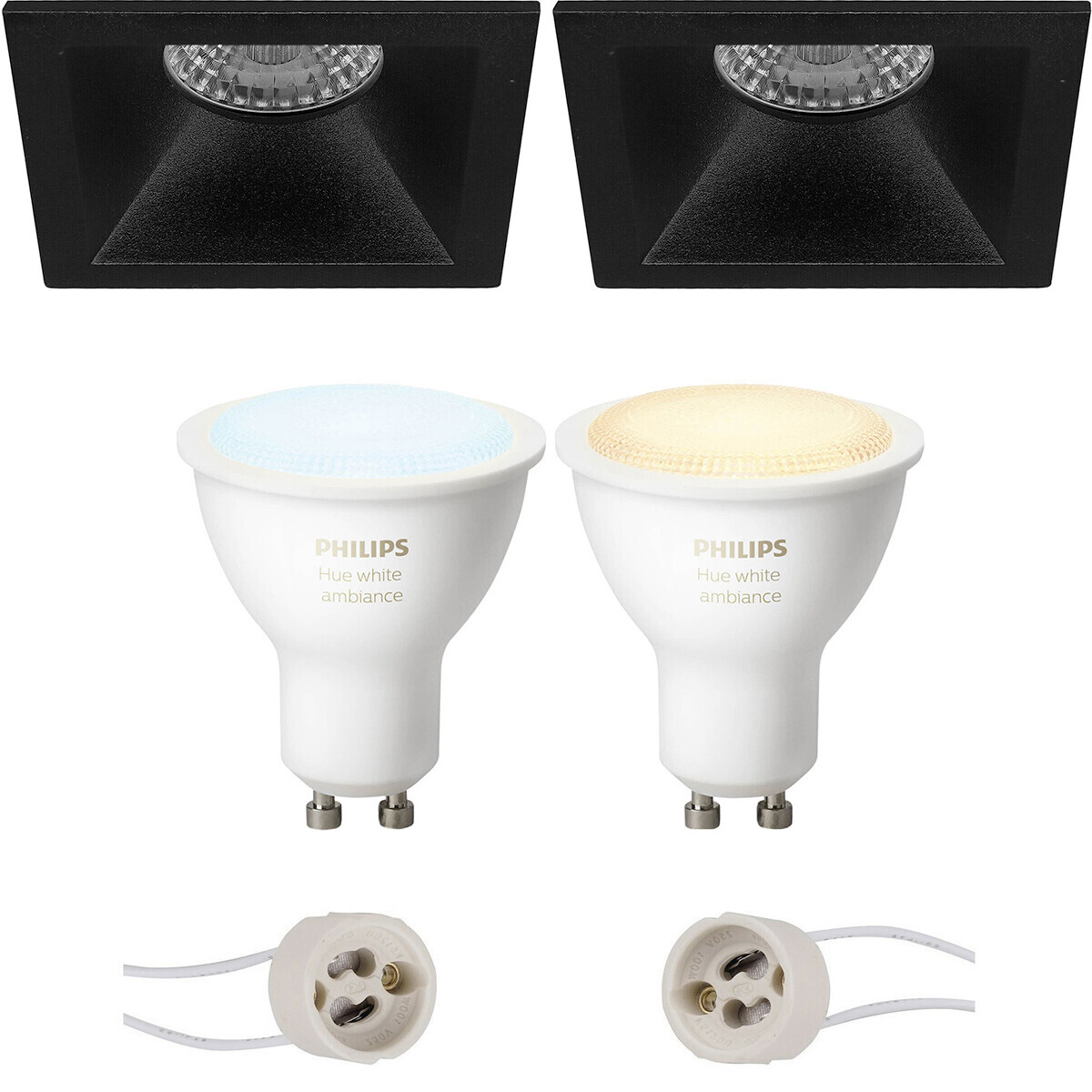 BES LED Pragmi Pollon Pro - Inbouw Vierkant - Mat Zwart - Verdiept - 82mm - Philips Hue - LED Spot Set GU10 - White Ambiance - Bluetooth