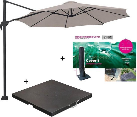 Garden Impressions Hawaii zweefparasol S Ø300 - donker grijs/zand met 60 kg parasolvoet en parasolhoes