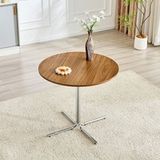Pangivo Table d'appoint ronde table basse en MDF noyer et piètement en métal chromé argent