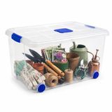 PLASTICFORTE Opslagbox - 57L - Transparant - Kunststof - Met deksel en wielen