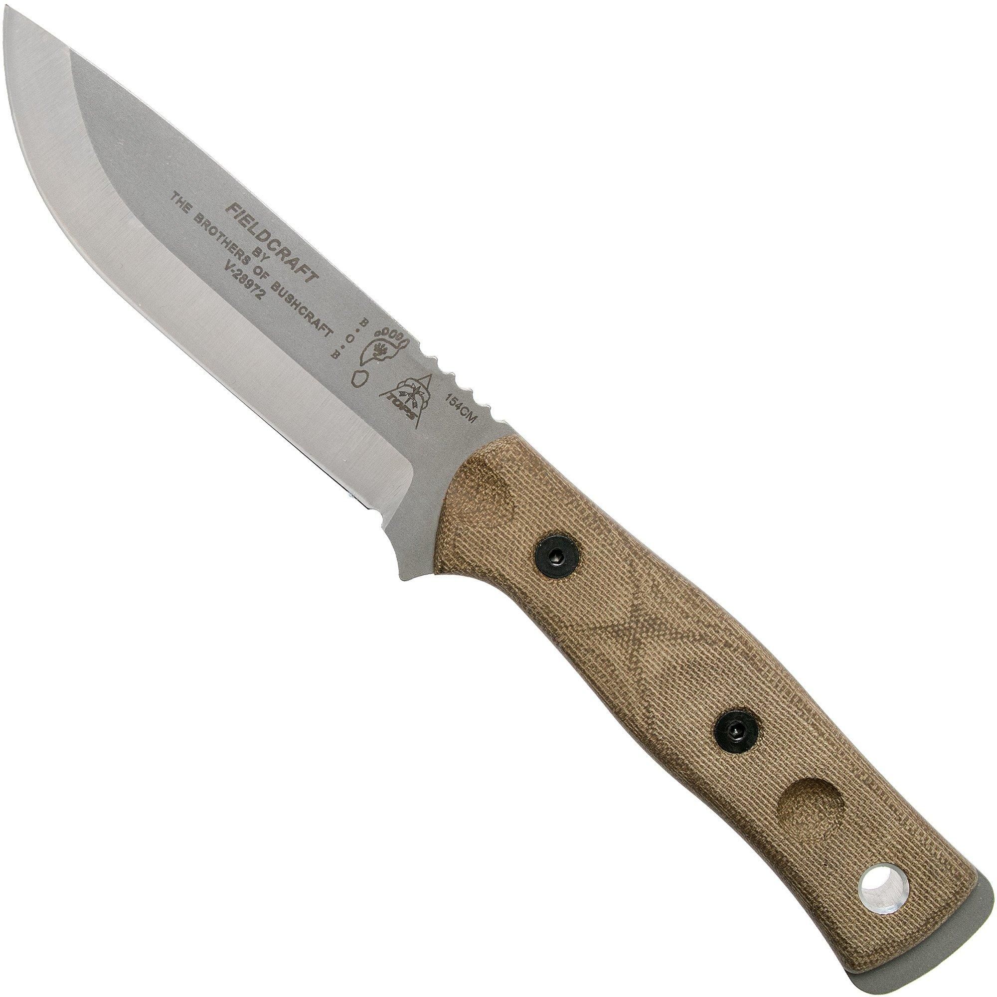 TOPS Knives B.O.B. Fieldcraft 154CM Green Canvas Micarta Bushcraft Knife BROS-154-GCM