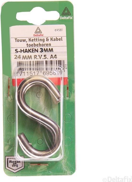 Deltafix S-Haken 3mm / 24mm RVSb- 4stuks