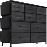 Armoire avec tiroirs - Armoire avec tiroirs en tissu - Compartiments latéraux - Cadre en bois - Convient pour chambre, hall, salon - Gris