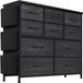 Armoire avec tiroirs - Armoire avec tiroirs en tissu - Compartiments latéraux - Cadre en bois - Convient pour chambre, hall, salon - Gris