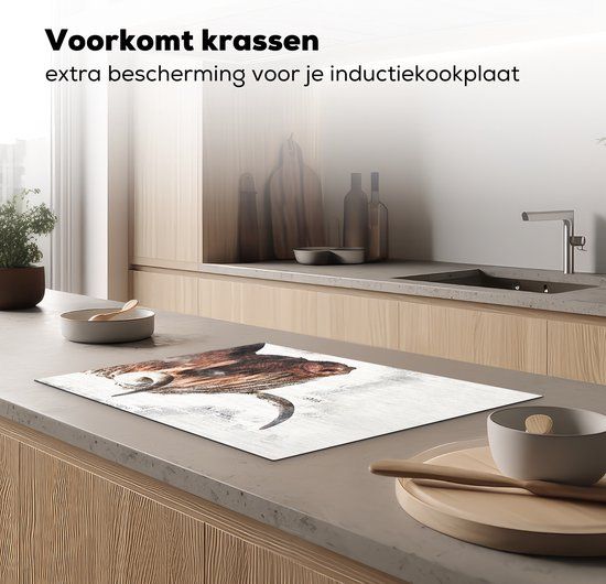 KitchenYeah® Inductie beschermer 75x52 cm - Schotse Hooglander - Abstract - Krantenpapier - Inductiebeschermer