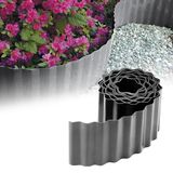 GARDENIX Gegolfde bloembed, gazonrand, kunststof lengte 9 m, hoogte 10 cm, grijs