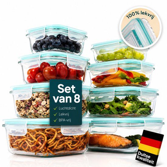 Uandu Home Uandu Glazen Vershoudbakjes – Meal Prep Bakjes – Luchtdicht & BPA-vrij – Magnetron Bakjes met Deksel - Diepvriesbakjes – 4 Liter – 8 Stuks – Glas