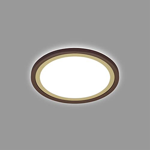 Briloner - LED plafondlamp met backlit effect, slanke LED plafondlamp, ultra plat, neutraal wit licht, Ø293 mm, bruin-goud