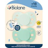 BIOLANE - Anatomische fopspenen- Extra fijne fopspenen- 18 maanden en +- Tweekleurig groen - Platte en omkeerbare speen - Optimaal comfort- Respect voor de mondontwikkeling- Hernieuwbare materialen