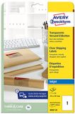 AVERY Zweckform QuickPEEL adresetiketten, 210 x 297 mm, polyester, transparant, zonder rand