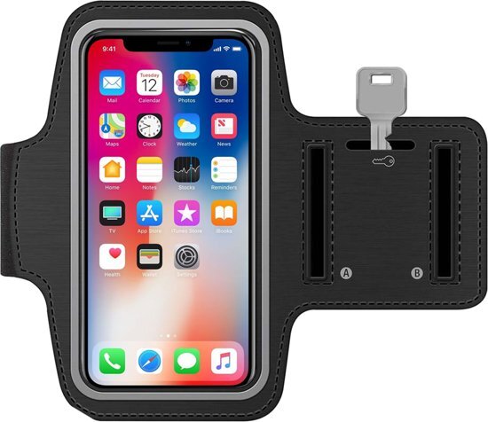 Mmobiel Sport / Hardloop armband ZWART voor iPhone X / 8 / 7 / 6S / 6 Spatwatervrij Reflecterend Neopreen Comfortabel Verstelbaar Koptelefoon Aansluitruimte en Sleutelhouder Sportband smartphone sport armband iPhone 6 / 6S zwart