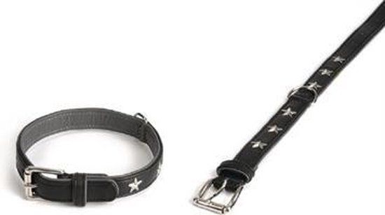 DOGgear Stars Hondenhalsband - Leer - Zwart - 31-39 cm - M