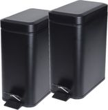 Merkloos / Sans marque Pedaalemmer - 2x stuks - zwart - 5 liter - metaal - 25 x 14 x 29 cm - vuilnisbak - voor badkamer en toilet