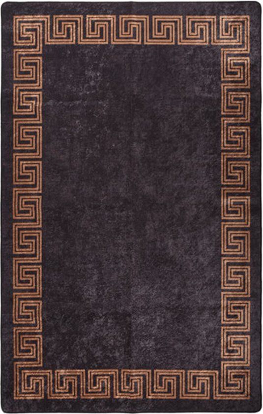 vidaXL Vloerkleed wasbaar 80x150 cm zwart en goudkleurig
